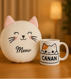 Kedi Yastık Ve Kupa Hediye Seti