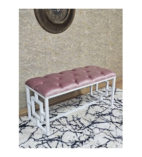 Beyaz Boyalı İçi Kareli Diktörtgen 100 cm x 40 cm Oturak Puf - Bench - Makyaj Oturağı - Oturak Pembe Renk 100 x 40 Boyut/Ebat (Çok Renkli)