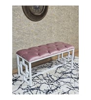 Beyaz Boyalı İçi Kareli Diktörtgen 100 cm x 40 cm Oturak Puf - Bench - Makyaj Oturağı - Oturak Pembe Renk 100 x 40 Boyut/Ebat (Çok Renkli)