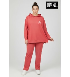 Büyük Beden Kapşonlu A Baskılı Tunik ince Sweatshırt SPR26BTK991-3