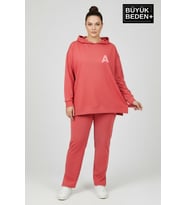 Büyük Beden Kapşonlu A Baskılı Tunik ince Sweatshırt SPR26BTK991-3