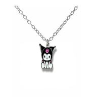 Anime Kuromi Oturan Figürlü Kolye – 60 cm Zincirli Sevimli Gotik Karakter Takı (Gümüş)