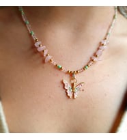 Pembe Kuvars Kelebek Tasarım Kolye (A.Pembe)