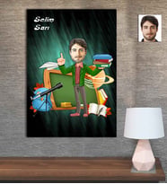 Kişiye Özel Karikatür Baskılı Ahşap Tablo Öğretmen Erkek-18 30x40