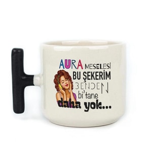 Aura Meselesi Bu Şekerim Baskılı Siyah Kulplu D Kupa