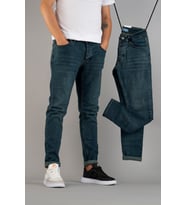 Erkek Slim Fit Dar Kesim Tırnaklı Kot Pantolon Mavi