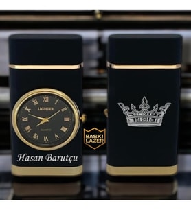 Hemen Kargo İsme Özel Kral Tacı Logolu Turbo Jet Saatli Çakmak - Kutulu ve Hediye Paketinde