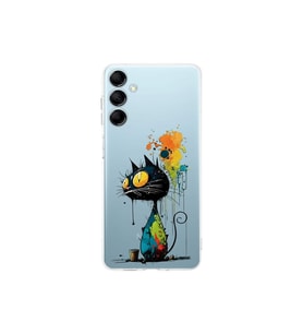 Samsung Galaxy M14 ile Uyumlu Splash Kedi Tasarımlı Şeffaf Silikon Kılıf