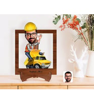 BK Gift Kişiye Özel Erkek Yol Mühendisi Karikatürlü Ahşap Standlı 3D Biblo-1 (Beyaz)
