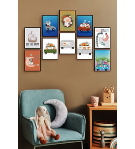 Çerçevesiz Çerçeve Görünümlü Bebek Odası Pano Sticker Bebek Mdf Tablo Seti  Çocuklar-ÖZC-MDF10G