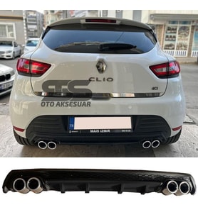 Renault Clio 4 Difüzör Arka Tampon Eki 4 Egzoz Çıkışlı Siyah Lüx Tip
