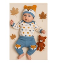 3-12 Ay Erkek Bebek Alt&Üst Takımı Little Fox 3'lü Mavi