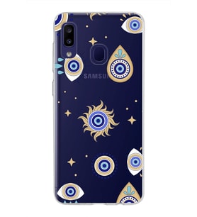 PrintiFy Galaxy M10s ile Uyumlu 1mm Slim Fit Nazar Boncuğu 5 Baskılı Şeffaf  Kılıf