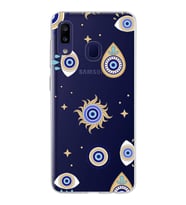 PrintiFy Galaxy M10s ile Uyumlu 1mm Slim Fit Nazar Boncuğu 5 Baskılı Şeffaf  Kılıf
