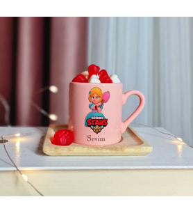 Brawl Stars Tasarımlı Kişiye Özel Pembe Türk Kahvesi Fincanı