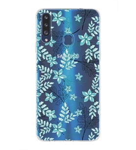 Samsung Galaxy A20s Uyumlu Kapak Floral Su Yeşili Tasarımlı Şeffaf Silikon Kılıf