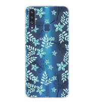 Samsung Galaxy A20s Uyumlu Kapak Floral Su Yeşili Tasarımlı Şeffaf Silikon Kılıf