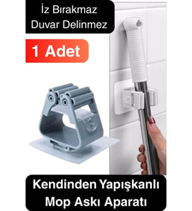 1 Adet Güçlü Tutunabilen Kendinden Yapışkanlı Mop Paspas Sabitleyici Duvara Monte İz Bırakmaz Tutucu