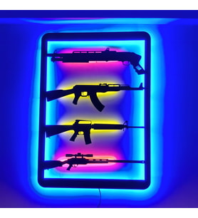 4'lü LED'li MDF Tablo – AK47, M4A1, Scout, Pompalı Model  Modern Duvar Dekoru (K.Siyah)