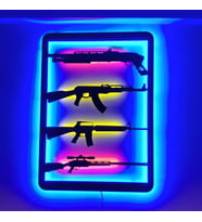4'lü LED'li MDF Tablo – AK47, M4A1, Scout, Pompalı Model  Modern Duvar Dekoru (K.Siyah)