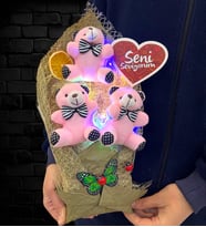 Renkli Led Işıklı Seni Seviyorum Pembe Ayıcıklı Premium Peluş Ayıcık Buketi (Model 1)
