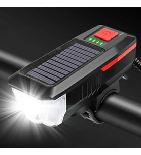 Güneş Enerjili Usb Şarjlı Bisiklet Lambası Solar Fener Ön Far Işık Aydınlatma Kornalı Kırmızı