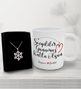 Sevgililer Günü Kişiye Özel Kupa&Kar Tanesi Kolye Hediye Kutusu