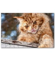 Cakapuzzle Yalanan Sarı Sevimli Kedi Puzzle Yapboz MDF (Ahşap) (120 Parça)