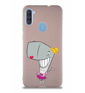 Samsung Galaxy M11 Soft Premier Kapak Pearl Yengeç Tasarımlı Silikon Kılıf - Pudra (Şeffaf)