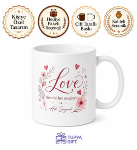 Love Yazılı Aşk İngilizce Kahve Kupası Sevgiliye Hediye Porselen Bardak
