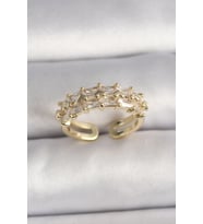 Pirinç Gold Renk Zirkon Taşlı Ayarlanabilir Yüzük (Altın)
