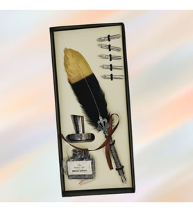 HEDİYESİBİZDEN KUTULU TÜYLÜ DİVİT DOLMA KALEM SET (Sarı)