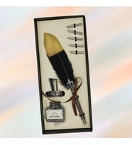 HEDİYESİBİZDEN KUTULU TÜYLÜ DİVİT DOLMA KALEM SET (Sarı)
