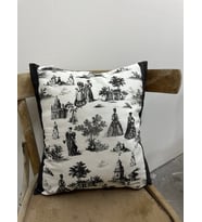 Toile De Jouy Paris Kırlent Kılıfı 43x43 cm  %100 Pamuk Dijital Baskılı  Klasik Fransız Tarzı Dekor (Siyah)