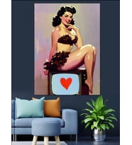 Kırmızı Elbiseli Pin-Up Kadın Dekoratif Kanvas - Mdf Ahşap Tablo