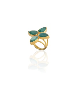 Kadir Jewellery 22 Ayar Altın Kaplama Zirkon Taşlı Kadın Otantik Yüzük (K.Yeşil)