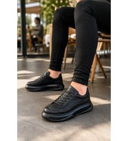 Rovero Erkek Bağcıklı Cilt Günlük Sneaker Ayakkabı – Siyah