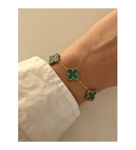 Kadın 4 Yapraklı Yeşil Renk Van Cleef Model Altın Kaplama Paslanmaz Çelik Bileklik
