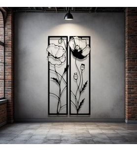 Metal Gelincik Çiçeği Duvar Tablosu 2’li Set – Modern Minimalist Ev Dekoru (Siyah)
