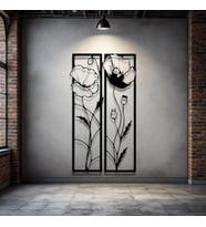 Metal Gelincik Çiçeği Duvar Tablosu 2’li Set – Modern Minimalist Ev Dekoru (Siyah)