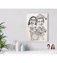 BK Gift Kişiye Özel Karakalem Yılbaşı Çift Karikatürlü Kanvas Tablo-1