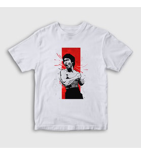 Presmono Unisex Çocuk Beyaz Kiai Bruce Lee T-Shirt 257049tt