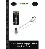 Özel Üretim Dayanıklı Paslanmaz Çelik Şık Mutfak Sunumu Metal Servis Kaşığı Krom Renk 27 cm