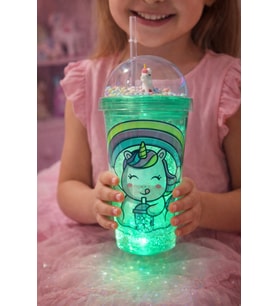 Unicorn Temalı Led Işıklı Suluk Buzlu Cam Görünümlü 450 ML Çift Katman Mika Su Şişesi 2646 Yeşil