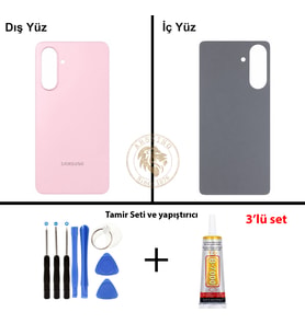 Samsung A56 Pembe Arka Pil Kapağı Batarya Kapağı Lazer Kesim + Yapıştırıcı ve Vida Seti