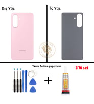 Samsung A56 Pembe Arka Pil Kapağı Batarya Kapağı Lazer Kesim + Yapıştırıcı ve Vida Seti