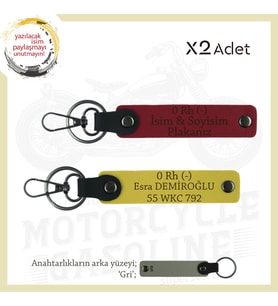 Motor Severlere Özel, İsim Plaka ve 0 Rh (-) Kan Grubu Yazılı x2 Anahtarlık Hediye, Kırmızı-Sarı-Gr (Çok Renkli)