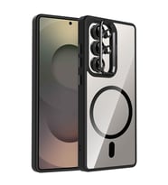 Samsung Galaxy S25 Ultra Uyumlu Kılıf Standlı ve Kamera Lens Hediyeli M-Safe Şarj Özellikli Zore Etro Kapak (Siyah)
