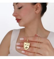 Kişiye Özel 925 Ayar Gümüş Gülen & Ağlayan Tiyatro Maskesi Kolye (Gold)