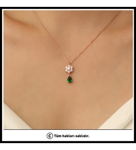 925 Ayar Gümüş Yeşil Taşlı Çiçek Kolye